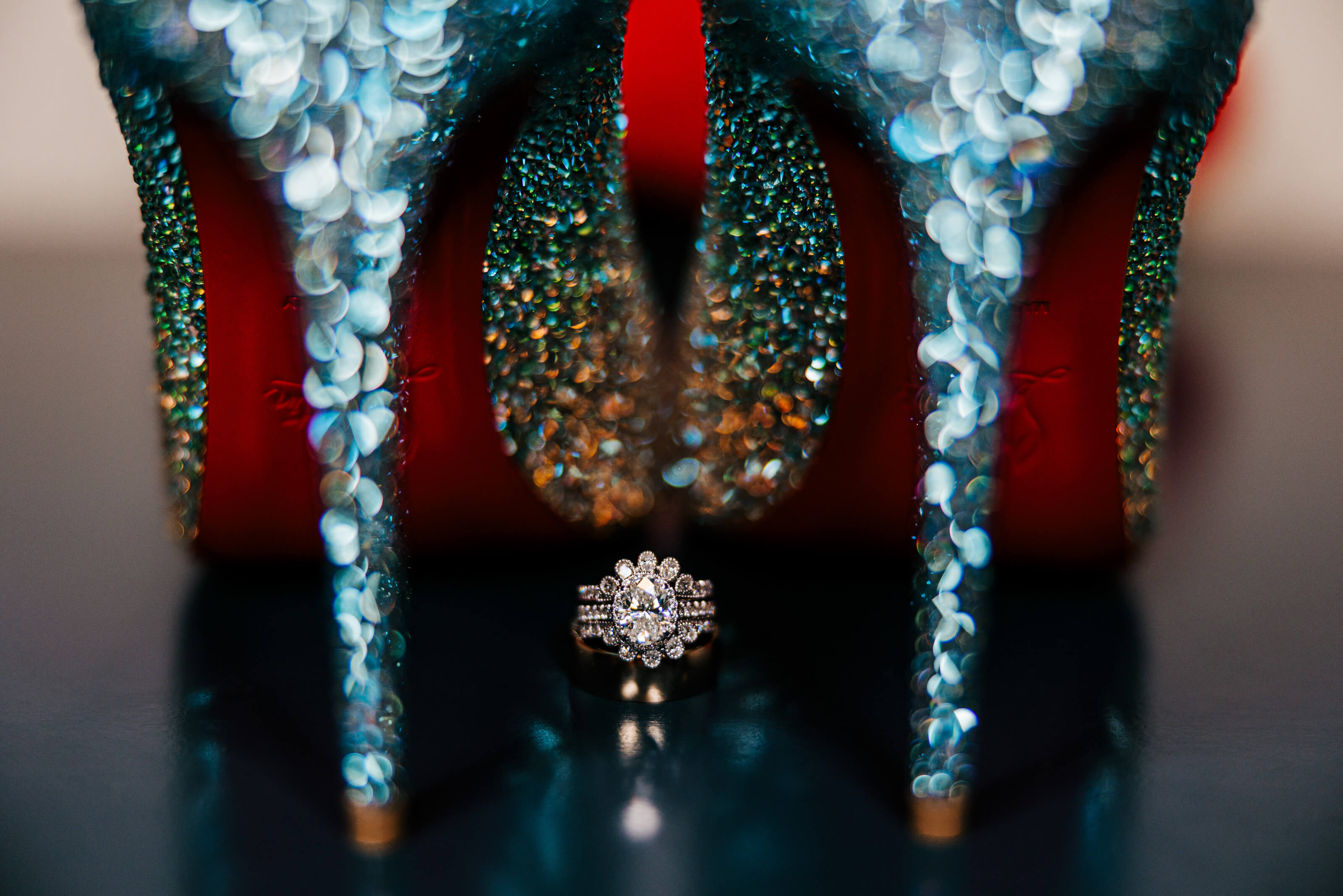 Bay Harbor Hotel wedding photographer Petoskey Michigan luxury Louboutin heels diamond ring detail